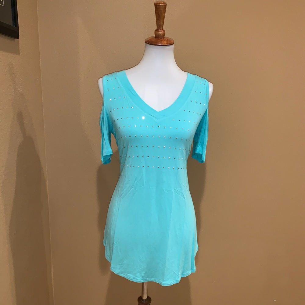 Belldini Teal Cold Sholder Bling Tunic
